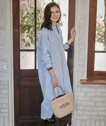 23구 SLOW 코튼 옥스 셔츠 원피스 색스 블루