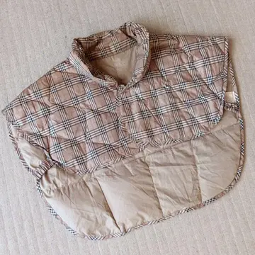 베이지 체크 무늬 판초 룸웨어 다운+페더