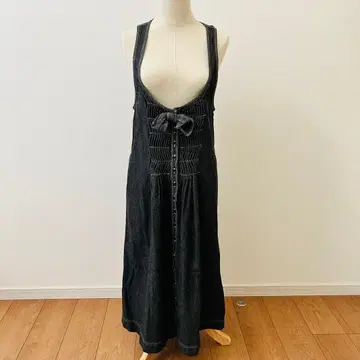 핑크하우스 데님 점프 스커트 원피스 리본 블랙 계열