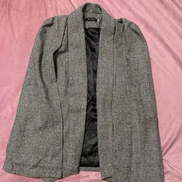 그레이 체크 무늬 롱 기장 자켓