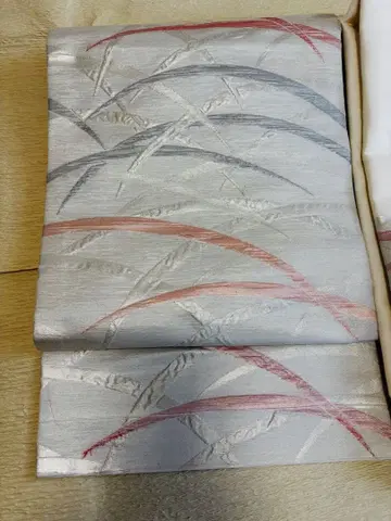 실버 빨간색 그레이 물결 무늬 나고야 오비