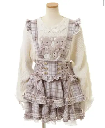 LIZLISA 리즈리사 사다리 리본 체크 티어드 치마바지