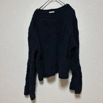 GU 긴팔 니트 스웨터 시스루 짜임 네이비 L 심플 멋짐