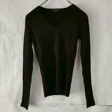 LAUTREAMONT 긴팔 리브 니트 V넥 울 혼방 무지 블랙 사이즈 2