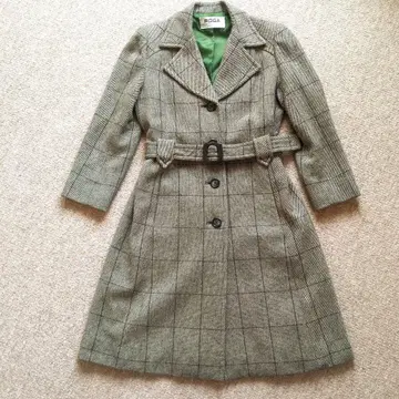 ROGA 그린 그레이 체크 롱 코트