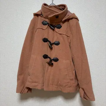 새상품급 더플 코트 울 혼방 겉옷 긴팔 아우터 브라운 L 후드 심플