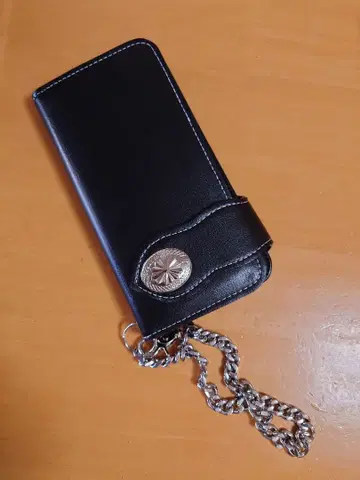블랙 합성 피혁 지갑 체인