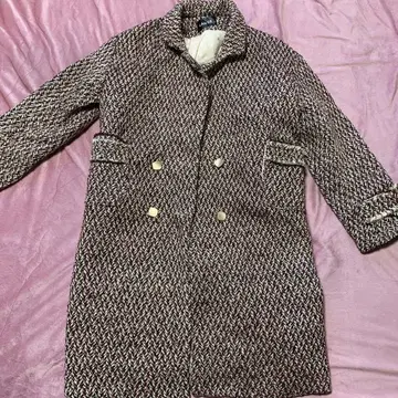 LAN SE 트위드 더블 브레스트 롱 코트