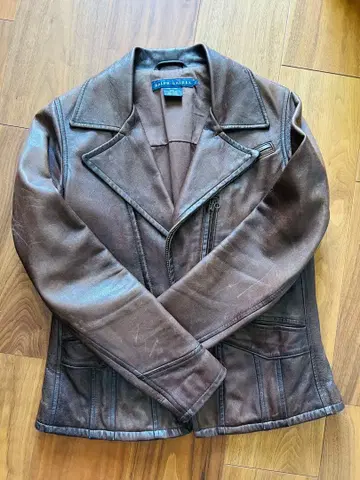 랄프 로렌 브라운 가죽 라이더 자켓 벨트 포함