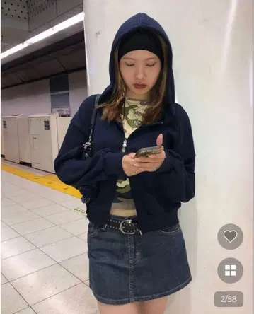 누구 후프 크롭 후드 집업 네이비 후드티