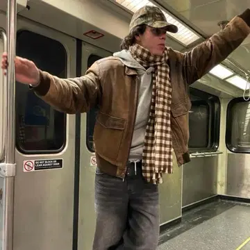 90s 크롭 가죽 자켓 vintage 라무 브라운 A-2 구제 의류