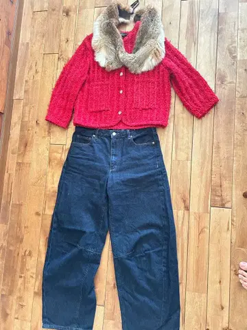 ZARA 빨간색 리브 가디건 L