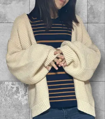 어반 리서치 서니 레이블 가디건 니트 긴팔 베이지 F