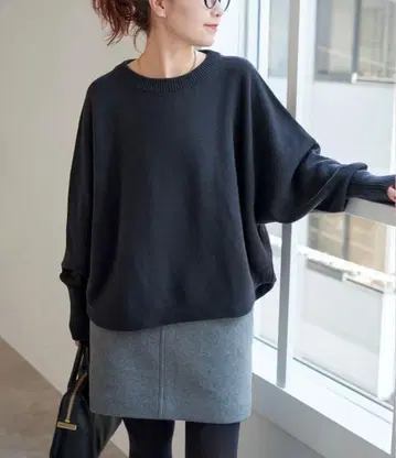 미사용 새상품 스픽 앤 스팬 벌키얀 돌먼 롱 리브 니트 블랙