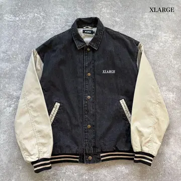 [ XLARGE ] 엑스라지 절개 블랙 데님 바시티 자켓 자수