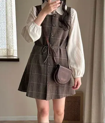 Cham. 블라우스 & 미니 체크 원피스 세트