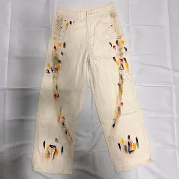 컬러풀 페인트 베이지 와이드 핏 페인터 팬츠
