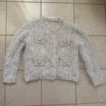 화이트 그레이 반짝이 가디건 펄 버튼 포함