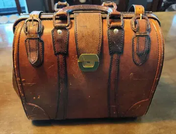 빈티지 천연 가죽 레더 트렁크 케이스 브라운 레더 중형 보스턴 백