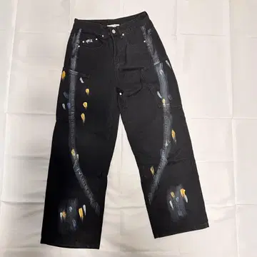 페인트 디자인 와이드 팬츠 블랙