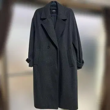 ZARA 울 혼방 더블 버튼 롱 코트 그레이