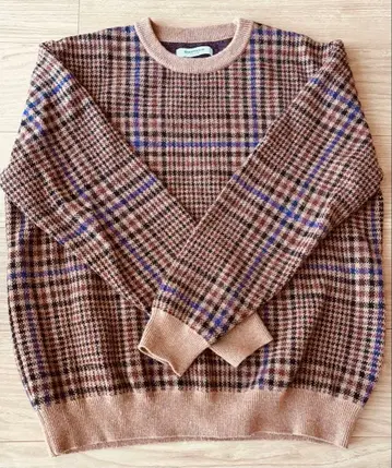 차오패닉 브라운 체크 크루넥 니트 스웨터 M