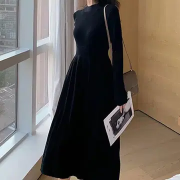 블랙 니트 롱 원피스 긴팔