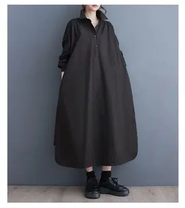 블랙 셔츠 원피스 긴팔 백 오픈