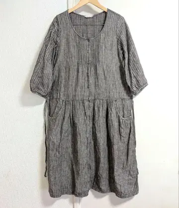 Samansa Mos2 린넨 100% 원피스 스트라이프 모리걸