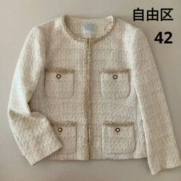 자유구 노카라 트위드 라메 자켓 일본제 42 베이지