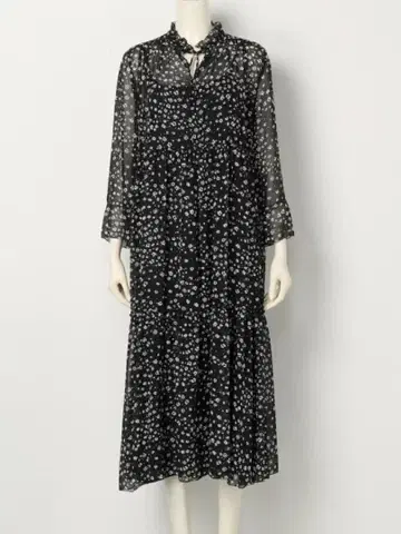 미라 오웬 꽃무늬 롱 원피스 블랙