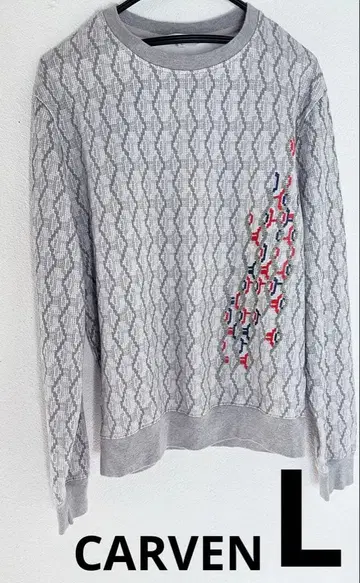 CARVEN 칼벤 스웨터 그레이 올 패턴 자수 디자인 여성용 M 상당
