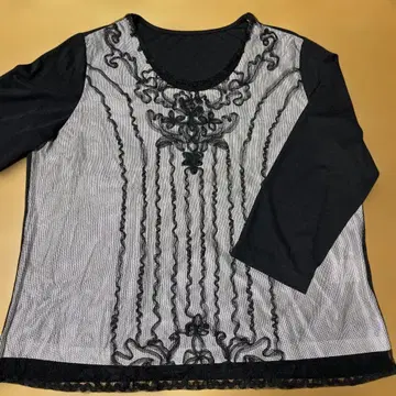 미제르 자수 장식 시스루 블랙 상의 L