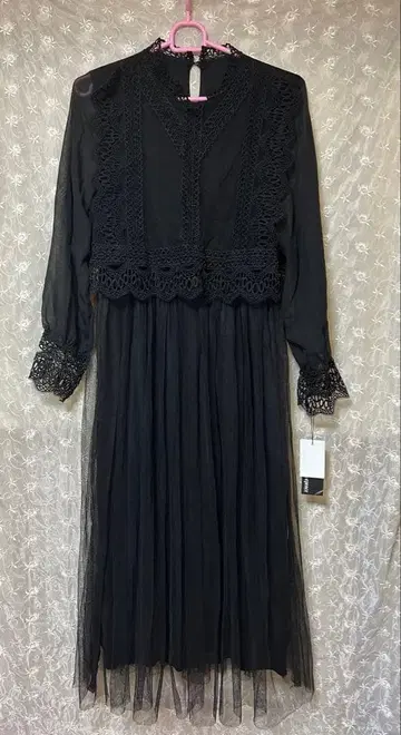 [새상품] 블랙 쉬폰 롱 드레스 레이스 장식