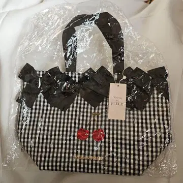 Maison de FLEUR 체리 자수 깅엄 리본 토트백
