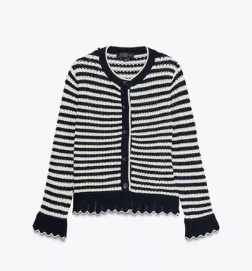 새상품 ZARA 프릴 스트라이프 니트 가디건 M 보더