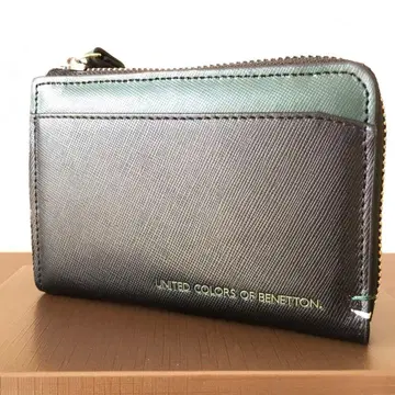 BENETTON 접이식 지갑 라운드 지퍼 가죽 블랙 미사용품