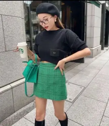 새상품급 sheller 컬러 트위드 큐롯 스커트 그린 체크