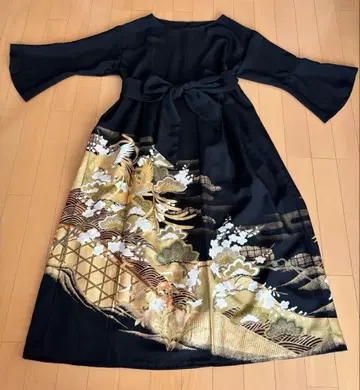 기모노 리메이크 블랙 전통 예복 기모노 원피스 빅 사이즈