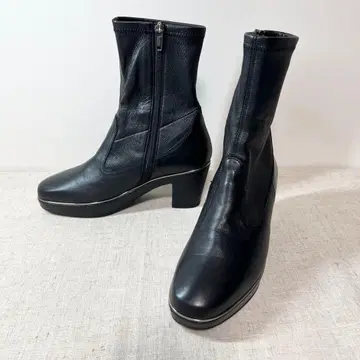 컨디션 최상 긴자 요시노야 가죽 천연 가죽 숏부츠 사이드 지퍼 22cm