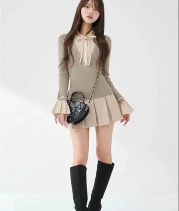 Darich 다리치 셔츠 도킹 플리츠 미니 원피스 GRY FREE