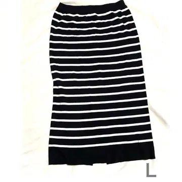 네이비와 화이트 스트라이프 롱 타이트 스커트 L 보더 마린