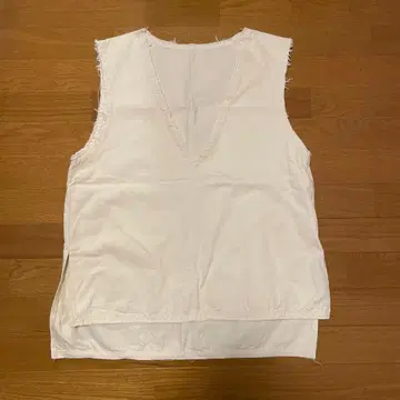 베이지 V넥 베스트 프린지 가공 베스트