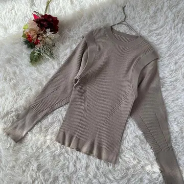 새상품급 [ Vis/ ] 베이지 리브 긴팔 니트 스웨터(F) 소매 배색