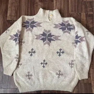 90s usa 구제 빈티지 핸드 니트 울 스웨터 노르딕 무늬