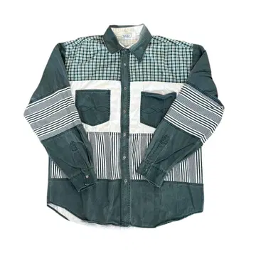 구제 의류 셔츠 그린 패치워크 셔츠 리메이크 셔츠