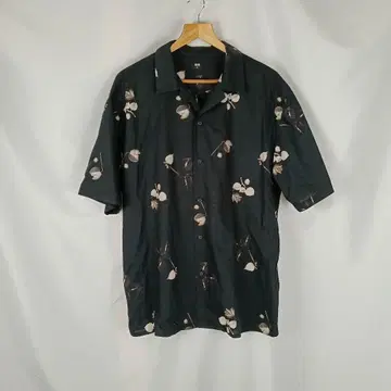 UNIQLO 반팔 셔츠 하와이안 셔츠 블랙 XL 보타니컬 B3922