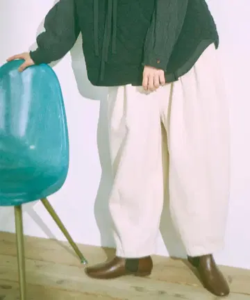 tumugu 루즈 텐션 데님 와이드 테이퍼드 팬츠