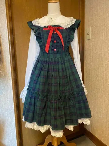 lovely 타탄 오버롤 스커트