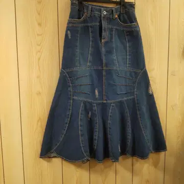 데님 플레어 스커트 패치워크